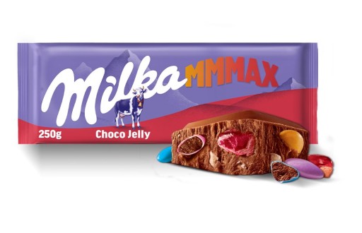 Milka veľká mliečna čokoláda Mmmax Choco Jelly s želé a cukríkmi 250g