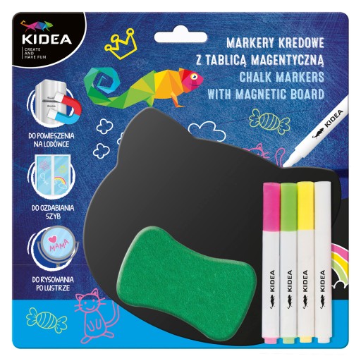 Magnetická tabuľa Kidea v tvare medvedíka + kriedové fixky 4 farby