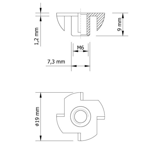 100x Matica s pazúrikom M6 x 9 mm, Kotva do dreva z ocele