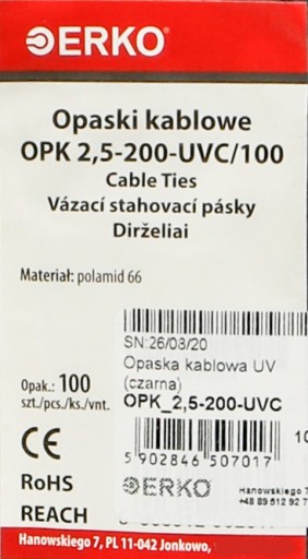 100x čierny sťahovací pásik OPK UV 200-2,5 ERKO