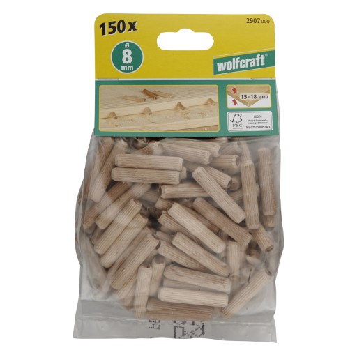 Drevené hmoždinky 8 mm 150 ks wolfcraft 2907000
