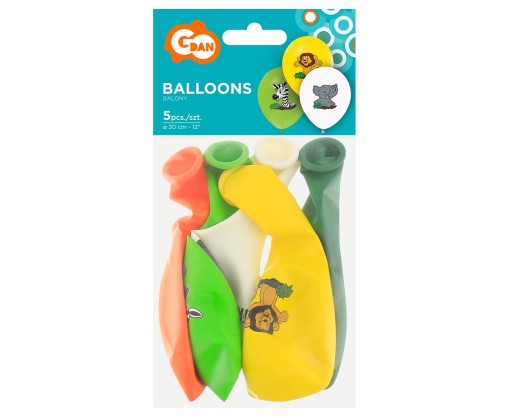 Safari Balóniky Zvieratá rôzne farby 30 cm 5 ks.
