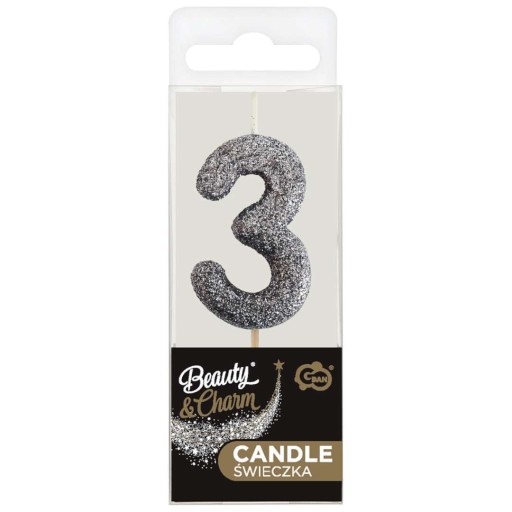 ČÍSLO 3 tortová SVIEČKA, trblietavá, čierna, piker