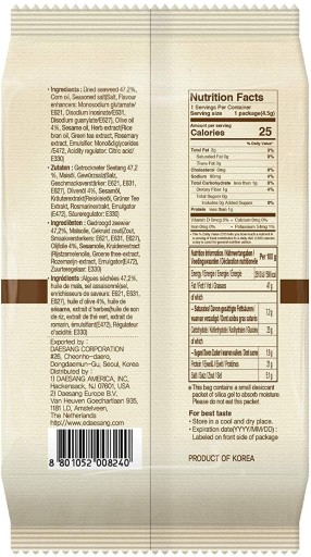Nori Snack Chrumkavé kórejské morské riasy s olivovým olejom 4,5g