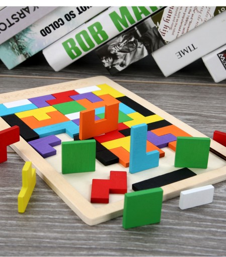 Puzzle Drevené kocky Montessori Tetris Puzzle Set Logická hra