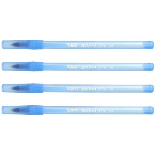 BIC Round Stic Stredné školské kancelárske pero, modré, 1 mm, 4 ks