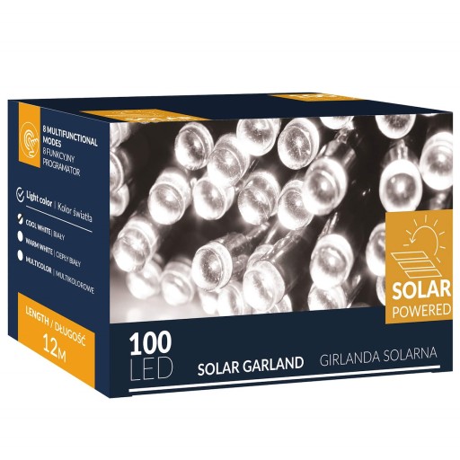 SOLÁRNE GARLANDOVÉ LAMPY 100 LED ZÁHRADNÉ solárne 12m STUDENÉ BIELE