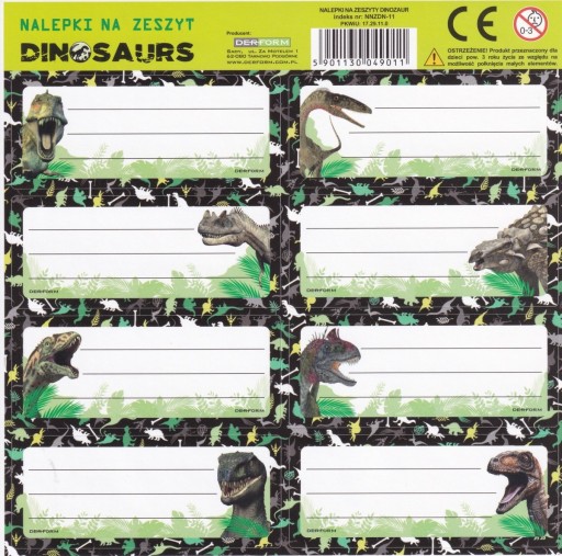 Nálepky na zošity, nálepky pre chlapcov, DINOSAURY