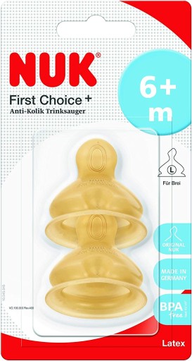NUK Cumlík na fľašu latex 6m+ L First Choice+ 2 ks