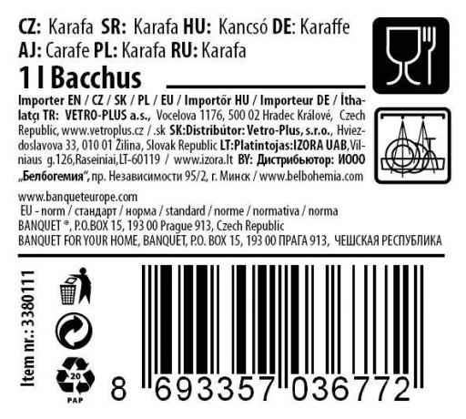 Karafa na víno, vodu, limonádu, džúsy, džbán BACCHUS 1L