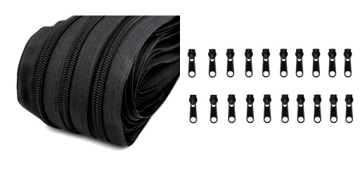 LuxTextil Zipsová páska Zips 5mm ŠPIRÁLA +20 Zipsov 10m ČIERNA
