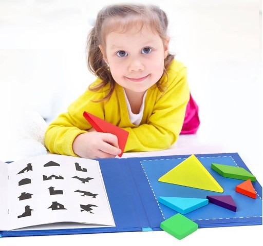 Kniha Tangram Drevené puzzle Magnetické bloky Montessori EDU