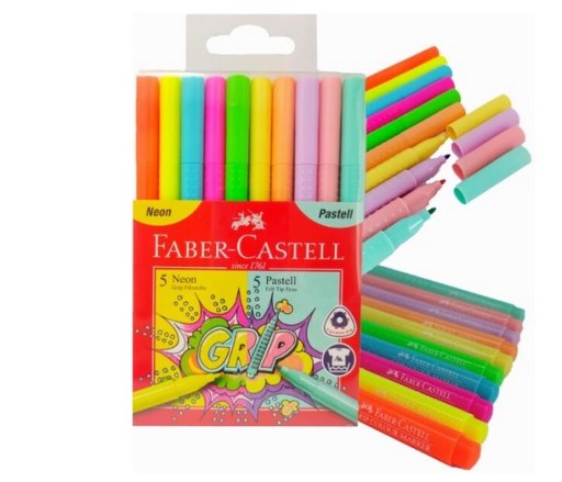 Rukoväťové popisovače FABER-CASTELL 5 neónové. + 5 pastelových.