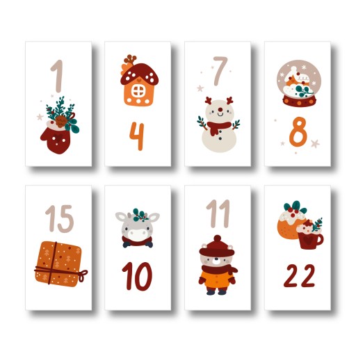 VIANOČNÉ ŠTÍTKY - ADVENTNÝ KALENDÁR Vianočný darček NÁLEPKY - 24x