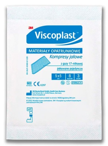 STERILNÉ GAUGES KOMPRESY 5x5 gázových tampónov, pupok, oči, 3 ks VISCOPLAST