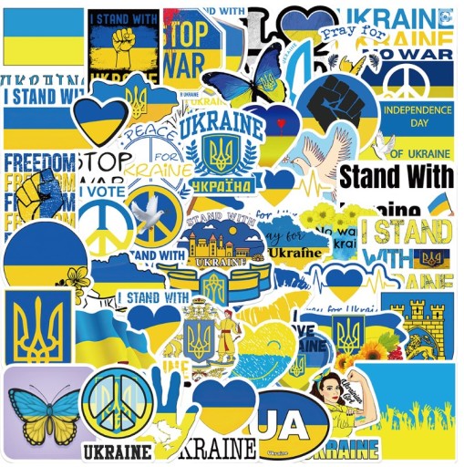 NÁLEPKY SOLIDARITY UKRAJINA vodeodolný mix 50 ks
