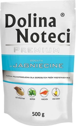 DOLINA NOTECI Prémiové vlhké krmivo pre psov bohaté na jahňacinu, 500g vrecúško