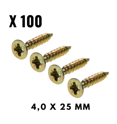 100x 4,0 x 25 kalených kužeľových skrutiek do dreva