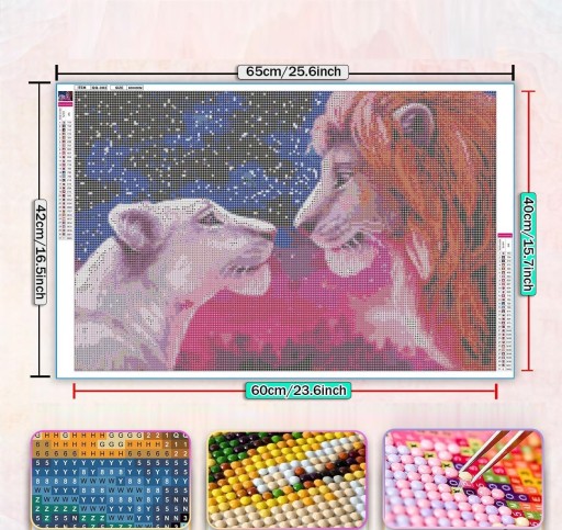 DIAMANTOVÁ VÝŠIVKA 5D MOZAIKA LEVY V LÁSKE LEVÉHO KRÁLA SIMBA NALA 60CM X 40CM