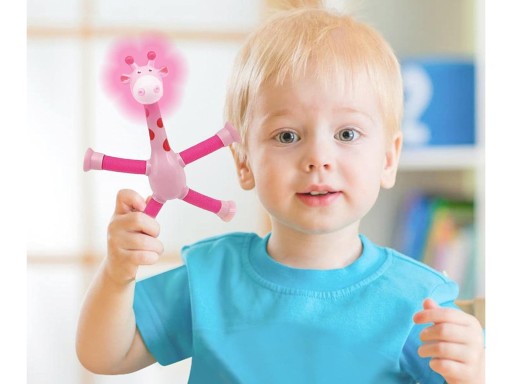 TELESKOPICKÁ prísavka ŽIRAFA Figúrka SPRING Rozsvieti LED pružinu