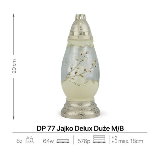 Veľkonočné sviečkové vajíčko 29 cm Biela sviečka DP77 Delux s vymeniteľnou vložkou