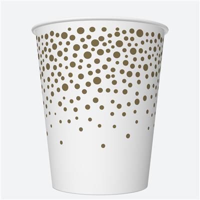 Párty papierové poháre, biele so zlatými bodkami, 250 ml/8 ks, párty