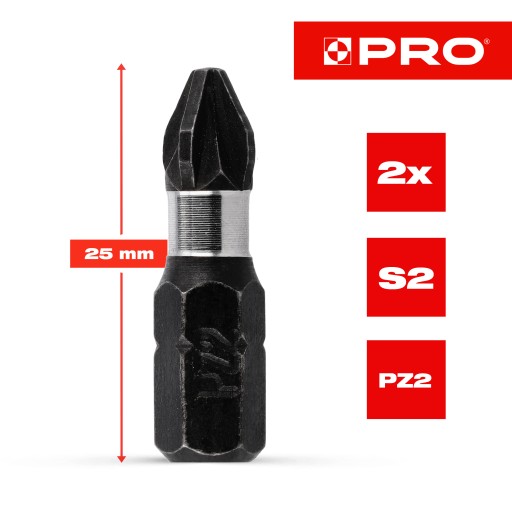 Nárazový bit PZ2 Nárazový bit 25mm | Nárazový bit pre skrutkovač 2 ks.