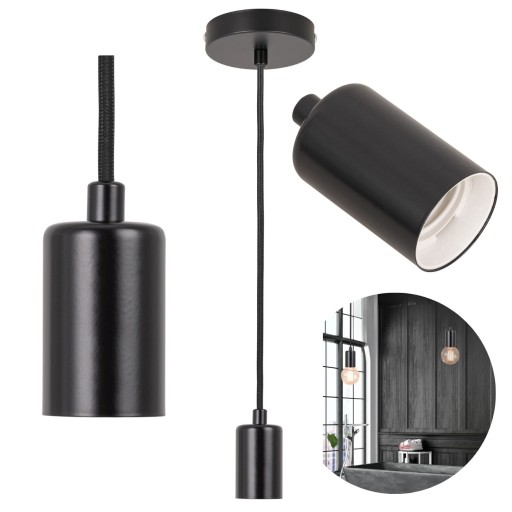 ZÁVESNÉ stropné svietidlo, ozdobný držiak žiarovky E27, LAMPA LOFT Black