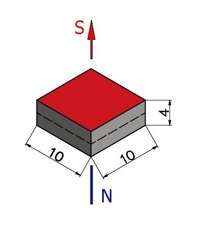 Neodymový magnet 10X10X4 mm tyčový tanier N42