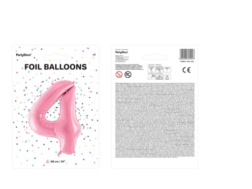 Fóliový balón DIGITAL 4 RUŽOVÝ veľký 86 cm pre HEL k narodeninám