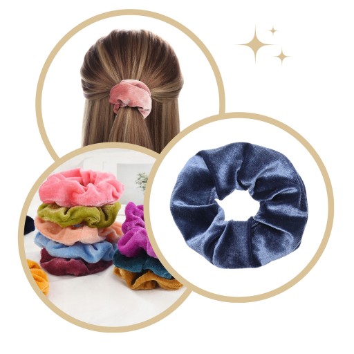 VELÚROVÁ gumička do vlasov, modrá, VEĽKÁ, XXL, módna scrunchies, KOMFORTNÁ