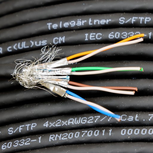 Telegartner krútený pár Ethernet kábel čierny CAT/7 S/FTP 1m