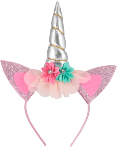 Čelenka jednorožca so strieborným trblietavým rohom, 26 cm