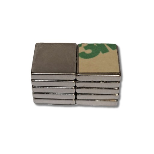 Neodymový magnet 10x10x2 mm s 3M lepiacou páskou 10 ks