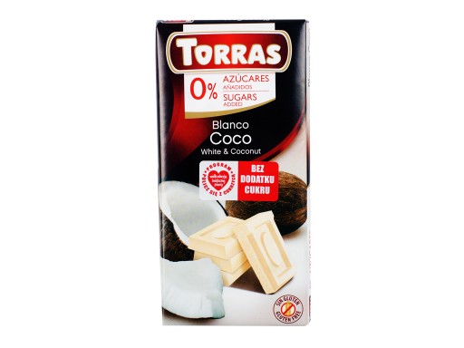BIELA ČOKOLÁDA S KOKOSOM 75G TORRAS BEZ CUKRU
