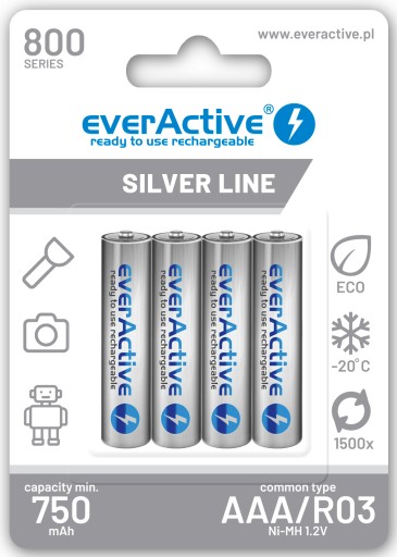 4x everActive R03/AAA Ni-MH 800 mAh r2u batérie