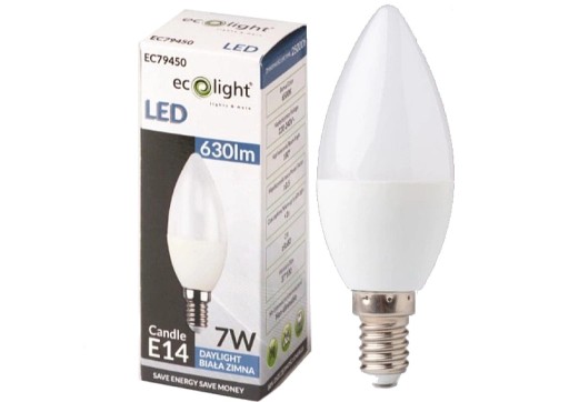 LED žiarovka na sviečku, závit E14, 7W, 6500K, stud