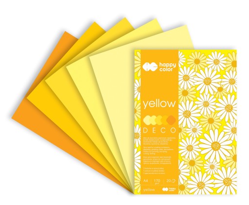 DECO YELLOW blok A4 20 listov 5 farieb HAPPY COLOR 170 g/m2