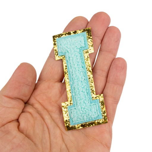 PATCH LETTER I modrý azúrový glitrový nápis