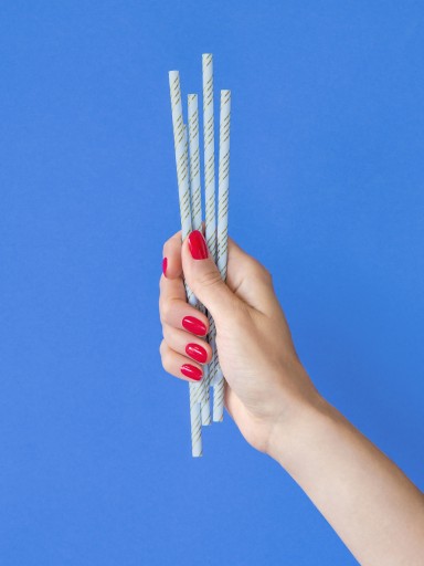 Papierové slamky ECO Blue so zlatými prúžkami, 10 ks