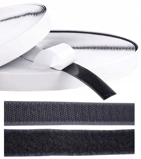 Pútko na suchý zips a háčik s lepiacou páskou ČIERNA 20mm 1m