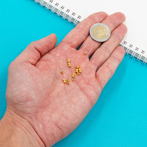 Korálky mosadz, odolný povlak, okrúhle, zlato, 3x2,5 mm, 20ks