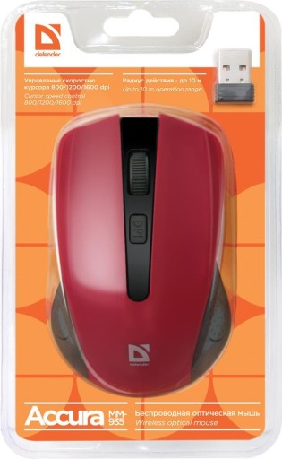 Defender ACCURA MM-935 optická bezdrôtová myš 1600dpi 4P červená