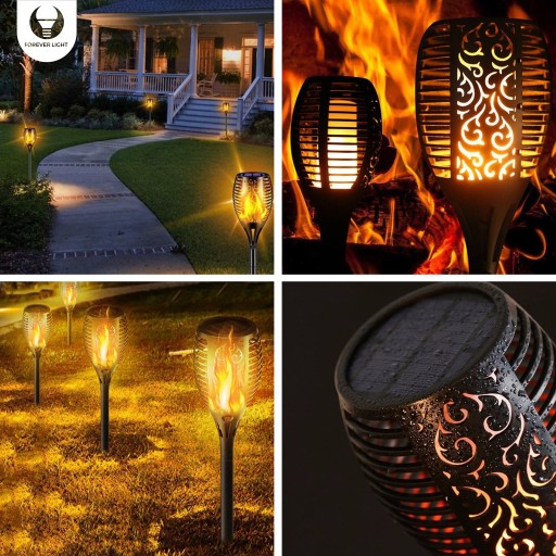 Solárna záhradná baterka, lampáš s ohňovým efektom, LED lampa zapichnutá do zeme