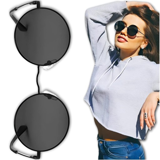 LENONKI okrúhle ČIERNE OKULIARE, letné kovové CE FRAME UV400 kovové