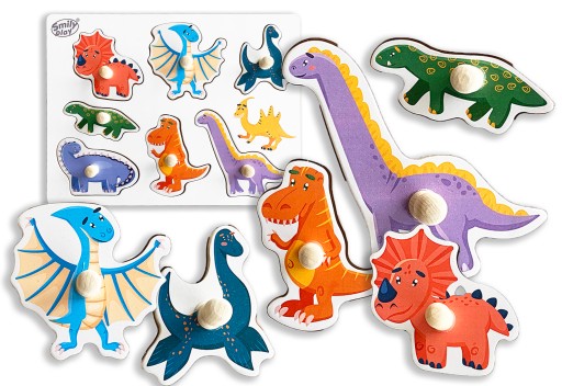 SMILY PLAY Montessori drevené puzzle dinosaury