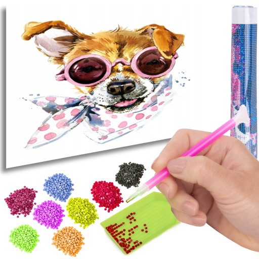 DIAMANTOVÁ VÝŠIVKA Mozaika Diamantové maľované puzzle PES SO ŠALKOU 35x35cm
