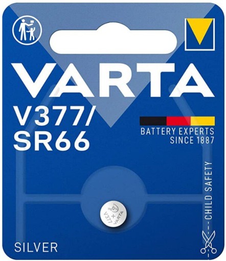 1x strieborná batéria VARTA 377 / SR626SW / SR66