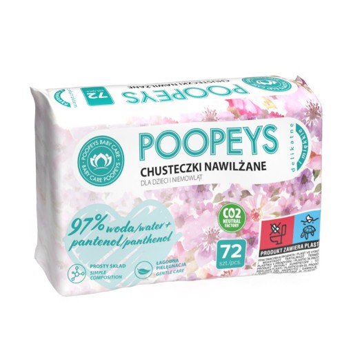4x Poopeys Vlhčené obrúsky panthenol aloe 97% voda vodné obrúsky 288 ks