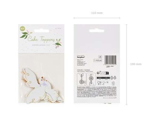 TOPPERS ozdoby na tortu zberačky COMMUNION DOVES 14 cm 6 ks